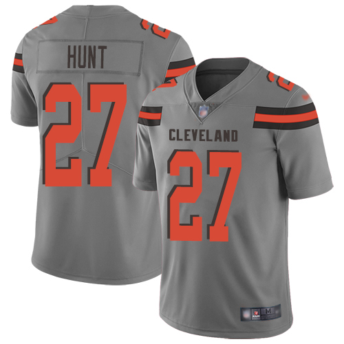 Cleveland Browns Kareem Hunt Men Gray Limited Jersey #27 NFL Football Inverted Legend